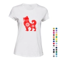 Chinese Red Silhouette Lucky Fortune Wealth Dog Ladies Women T Shirt Tee Top