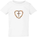 Crown of Thorn Heart Christian Cross Jesus White Kids Boys Girls T Shirt Tee Top