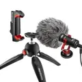 Mobile Vlogging Kit - with Manfrotto Tripod + Clamp and Boya BY-MM1 Microphone - Black