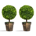 Costway 55cm Potted Topiary Artificial Boxwood Tree Round Ball Faux Green Plant Real Touch Indoor Office Home Decor