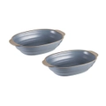 2pc Ladelle Clyde 21cm Forget-Me-Not Blue Stoneware Oval Oven Baking Dish Bowl