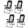 Costway 4 x Outdoor Chairs Folding Deck Dining Chairs Camping Beach Adjustable Recliner w/Head Pillow Patio Garden Backyard