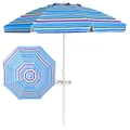 Costway 2.2m Beach Umbrella Canopy Outdoor Sun Shade Anti-UV Tilting Parasol Shelter w/Cup Holders & Carry Bag Garden Patio Poolside