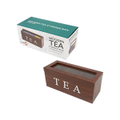Brown 3 Compartments Wooden Tea Bag Storage Chest Box with Glass Window Wood Jewellery Organiser
