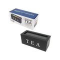 Black 3 Compartments Wooden Tea Bag Storage Chest Box with Glass Window Wood Jewellery Organiser