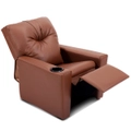Costway Kids Recliner Chair PU Lounge Wood Armchair Children Sofa Couch w/Cup Holder Brown Birthday Xmas Gift
