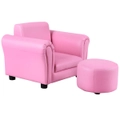 Costway Deluxe Kids Sofa Lounge Toddler Couch Padded Armchair with Ottoman Backrest Children Furniture Living Bedroom Pink