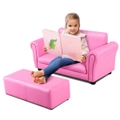 Costway Luxury 2-Person Kids Sofa Couch w/Ottoman Upholstered Children Lounge Armchair Nursery Bedroom Gift Pink
