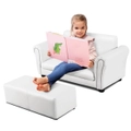 Costway Luxury 2-Person Kids Sofa Couch w/Ottoman Upholstered Children Lounge Armchair Nursery Bedroom Gift White