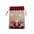 C313 Christmas Red Check Double Deer Bag Drawstring Gift Storage Bag Candy Bag Christmas Apple Bag for Christmas Wedding Party
