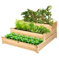 Costway 3-Tier Outdoor Garden Bed Raised Planter Box for Flower Vegetable Herbs Solid Wood Patio Yard 125x125x56cm