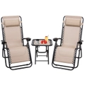 Costway 3PC Outdoor Furniture Textile Table Chairs Set Folding Table Dining Chairs Bistro Patio Garden Balcony Cafe