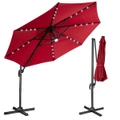 Costway 3M Outdoor Cantilever Umbrella Tilting Parasol Shelter 28 LED Lights Solar Power Beach Garden Yard Red
