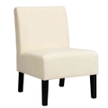 Costway Modern Accent Chair Upholstered Linen Dining Chair Wood Living Room Home Office Beige