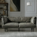 Dark Green Couch - Moss Dark Green Leathaire Three Seater Sofa/Steel Legs