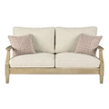 Dakota Outdoor Timber 2 Seater Lounge Sofa - Brushed Wheat, Cream cushion