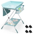 Costway 4 IN 1 Folding Baby Changing Table Adjustable Bathing Diaper Station Nursing Desk Storage Rack/Bags & Wheels Blue