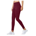 Catzon Womens High Waist Yoga Pants with Pockets Fashionable Leggings-Red Wine
