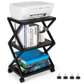 Costway 3-Tier Mobile Printer Stand Trolley Wood Printer Table Storage Shelf Living Office, Black