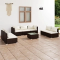 8 Piece Garden Lounge Set with Cushions Poly Rattan Brown vidaXL