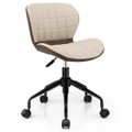 Costway Executive Chair Mobile Desk Office Chair Linen Fabric Armchair Height Adjustment Work Study Cafe