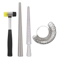 4PCS Ring Mandrel Sizer Steel Gauge Rubber Hammer Stick Tool Set Jewelry Making Kit