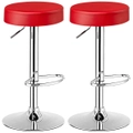 Costway 2x Kitchen Bar Stools Gas Lift Swivel Dining Chair PU Leather Counter Stools Bistro Cafe Red