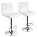 Costway 2x L-Shape Bar Stools Gas Lift Swivel Dining Chair PU Leather Counter Stools Bistro Kitchen White