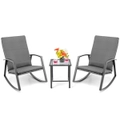 Costway 3pc Outdoor Rattan Rocking Chairs Set Patio Lounge Setting Furniture Glass Coffee Table Garden Bistro Yard
