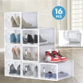 Advwin 16 Pack Shoe Storage Box Aromatic Clear Plastic Stackable Shoe Organizer Foldable Shoe Containers
