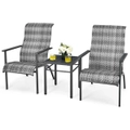 Costway 3-Piece Outdoor Furniture Set Patio Lounge Set Garden Rattan Dining Chairs Glass Table Cafe Bar Bistro Yard