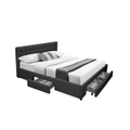 Julie Pu Leather Double Bed with 4 Drawers - Black
