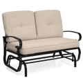 Costway 2 Seats Outdoor Swing Glider Chair Patio Loveseat Glider w/ Cushions Rocking Bench Chair Patio Furniture Lounge Beige
