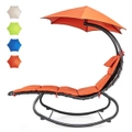 Costway Hammock Swing Chair w/Shade Canopy Steel Frame Cushioned Lounger Chair Outdoor Rocking Chair Orange