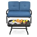 Costway 2PC Indoor Outdoor Furniture Set Bench Loveseat Garden Chair w/Coffee Table Lounge Chair Set Navy