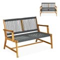 Costway 2-Person Patio Wood Bench Loveseat Lounge Chair Porch Garden Yard Deck Furniture