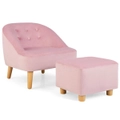 Costway Kids Sofa Ottoman Toddler Sofa Chair w/Stool Lounge Couch Backrest Armchair Set Pink