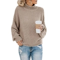 Womens Turtleneck Oversized Sweaters Batwing Long Sleeve Pullover Loose Chunky Knit Jumper- Khaki