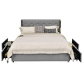 Costway Deluxe Queen Bed Frame Bed Head Wood Mattress Base Adjustable Platform Upholstered Headboard w/Storage Drawers Silver