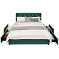 Costway Deluxe Double Bed Frame Bed Head Wood Mattress Base Adjustable Platform Upholstered Headboard w/Storage Drawers Green