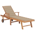 Sun Lounger with Beige Cushion Solid Teak Wood vidaXL