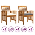 2/3/4/6/8xSolid Wood Acacia Garden Dining Chairs&Cushions Multi Colours vidaXL