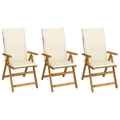 Folding Garden Chairs 3 pcs with Cushions Solid Acacia Wood vidaXL