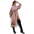 Nevenka Womens Beach Cardigan Long Cover ups Lace Up Kimono Robe-Pink