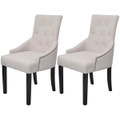 vidaXL 2x Dining Chair Fabric Upholstery Padded Seat Wood Leg Kitchen Armchair