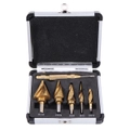6Pcs 1/8 To 1-3/8 Inch Titanium Spiral Grooved Step Drill Bit Set With Automatic Center Punch And Aluminum Case