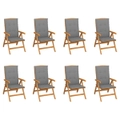 Reclining Garden Chairs with Cushions 8 pcs Solid Teak Wood vidaXL