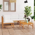 5 Piece Garden Lounge Set with Cream Cushions Solid Teak Wood vidaXL
