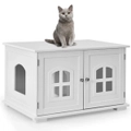 Costway 3 in 1 Cat Litter Cabinet Enclosed Cat Litter Box Wood Cat House Pet Furniture w/Detachable Divider&2 Doors White
