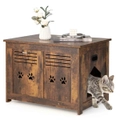 Costway Wood Side Table Cat Flip House Kitten Litter Box Cabinet Pet Home Furniture w/Handle